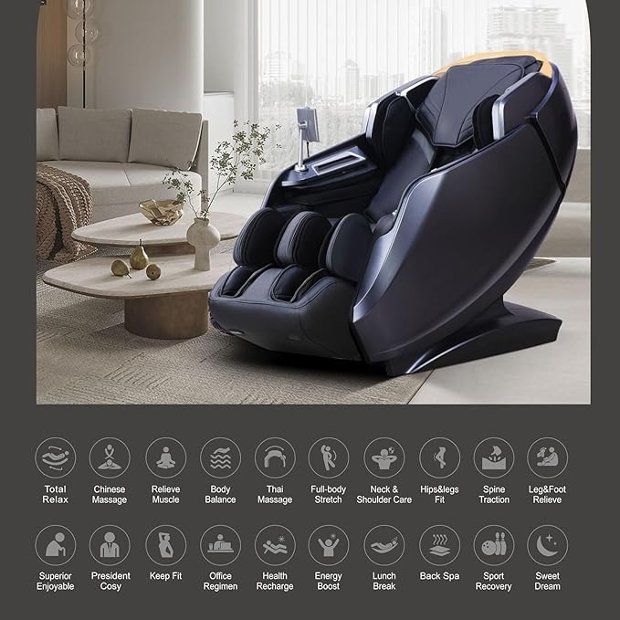 ARES iHealth Massage Chair with Smart Health Technology | 4D+SL Massage Mechanism | 20 Programs | Leg Auto Strech | Health Check | Heating Therapy | Bluetooth Speakers | Wireless Charger (Black/Gray)